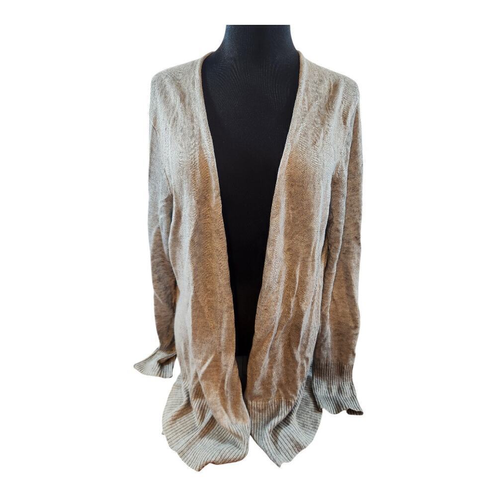 Eileen Fisher womens sz large open front cardigan 100% linen gray